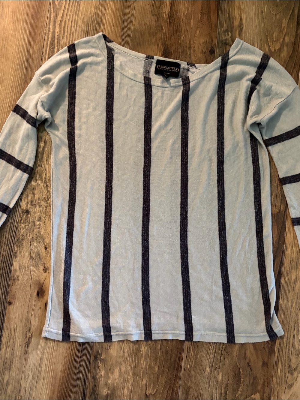 Absolutely Light Blue Top with Navy Vertical Stripes - Long Sleeve